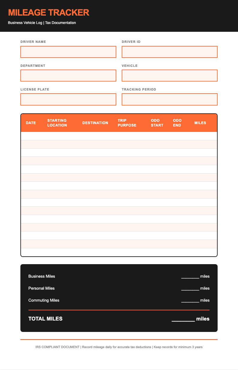 Bold contemporary mileage tracker